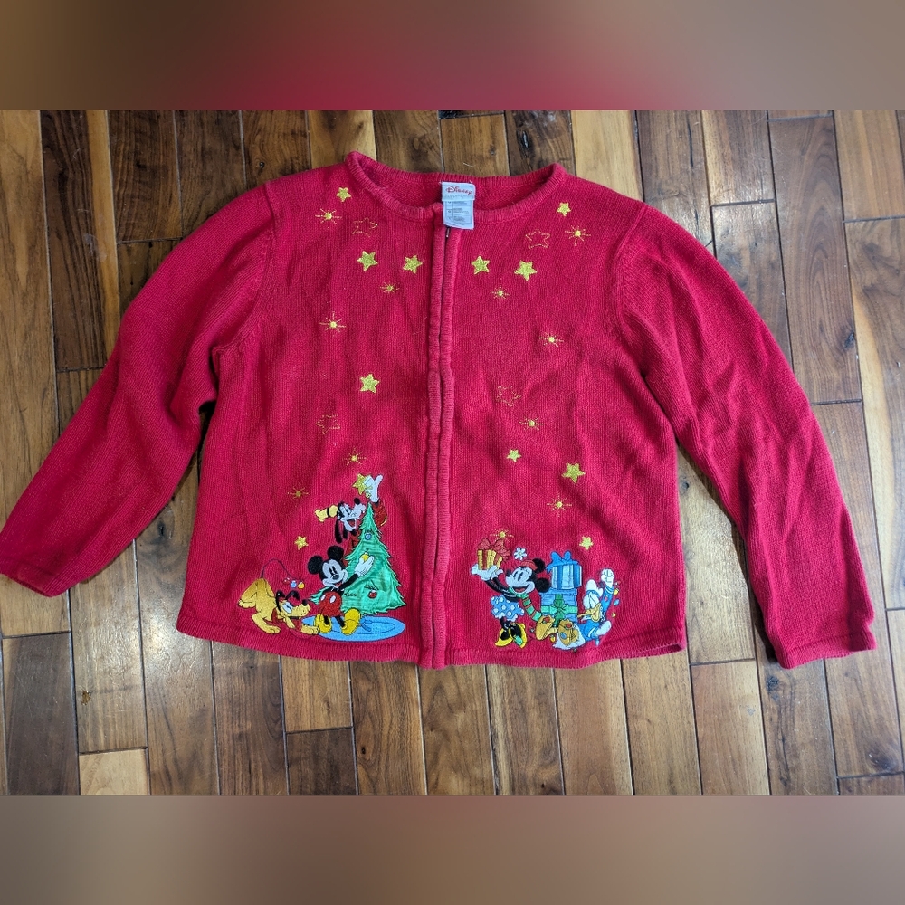 Vintage Women's Red Disney Christmas Zip Up Cardigan